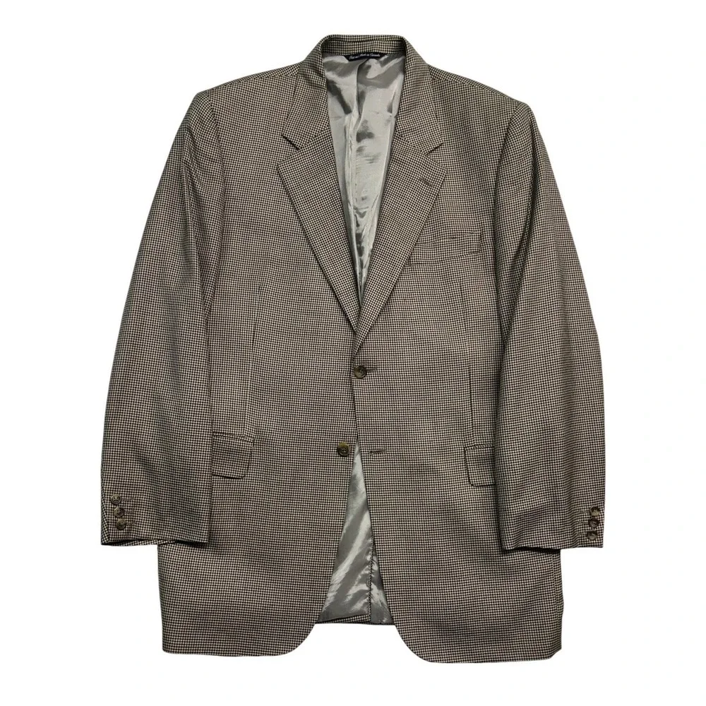 Jack Victor‎ 44L Silk Wool Cashmere Houndstooth Blazer Jacket Sport Suit Coat